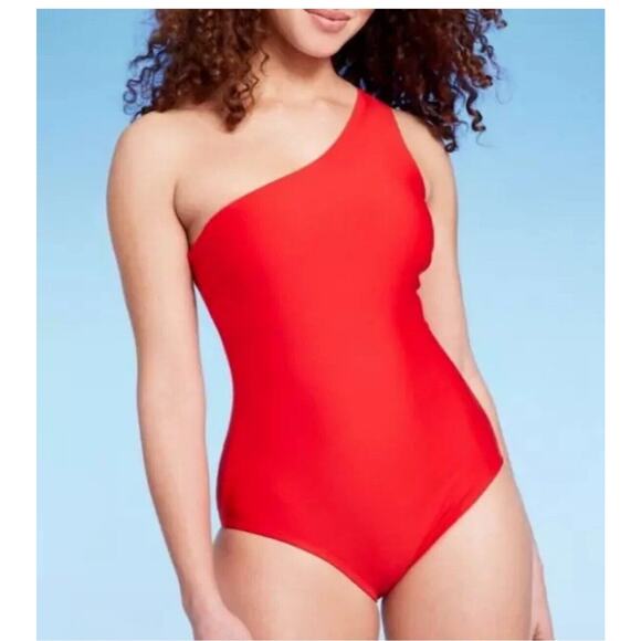 Kona Sol Women's One Shoulder One Piece Swimsuit Tummy Control Red Size M 8-10 - Picture 1 of 7